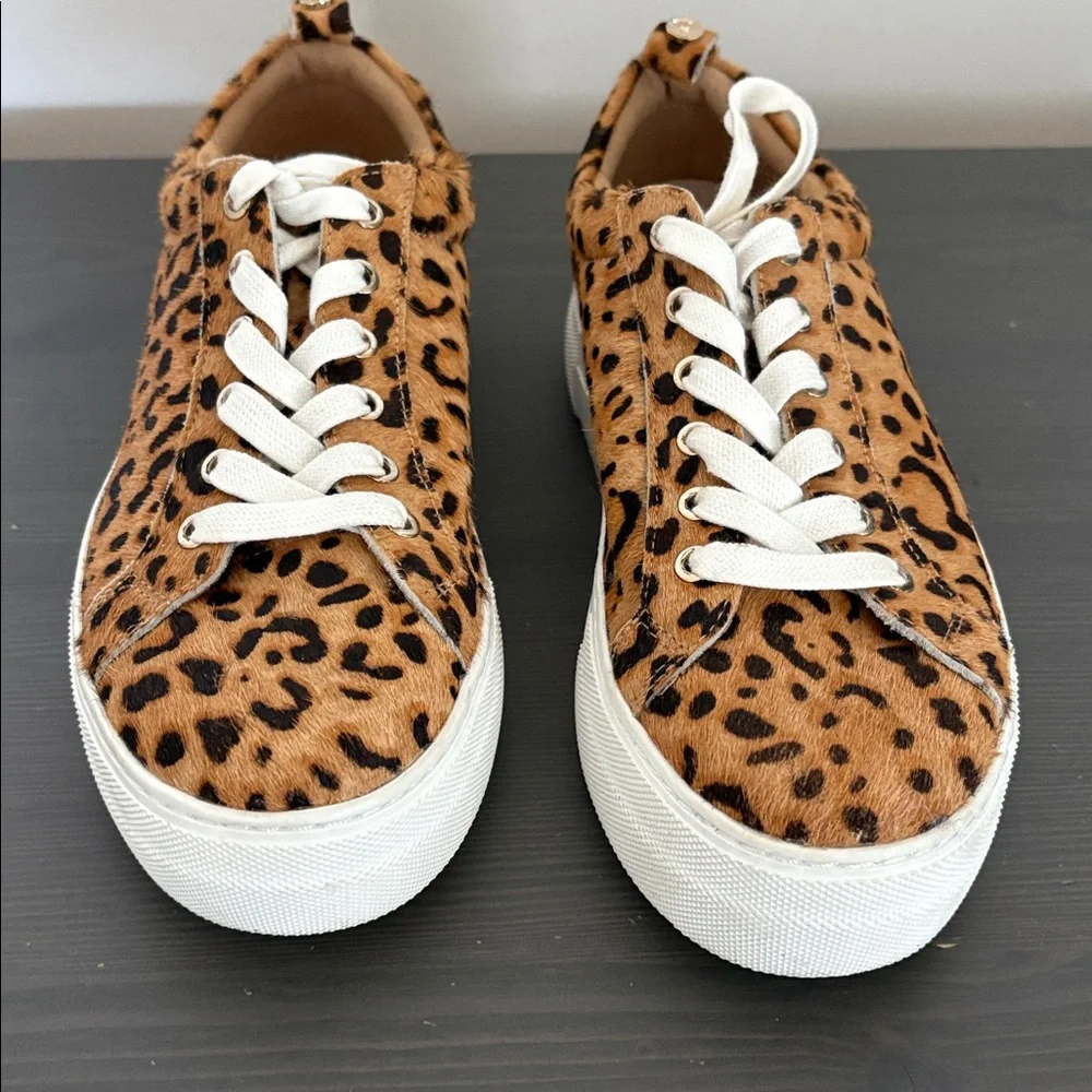 Jack Rogers Paige Platform‎ Sneakers leopard Animal print calf hair lace up Sz 7